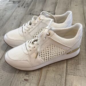 Michael Kors White Athletic Sneakers gold accents size 7.5